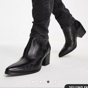 ASOS DESIGN heeled chelsea boots with pointed toe in black leather new